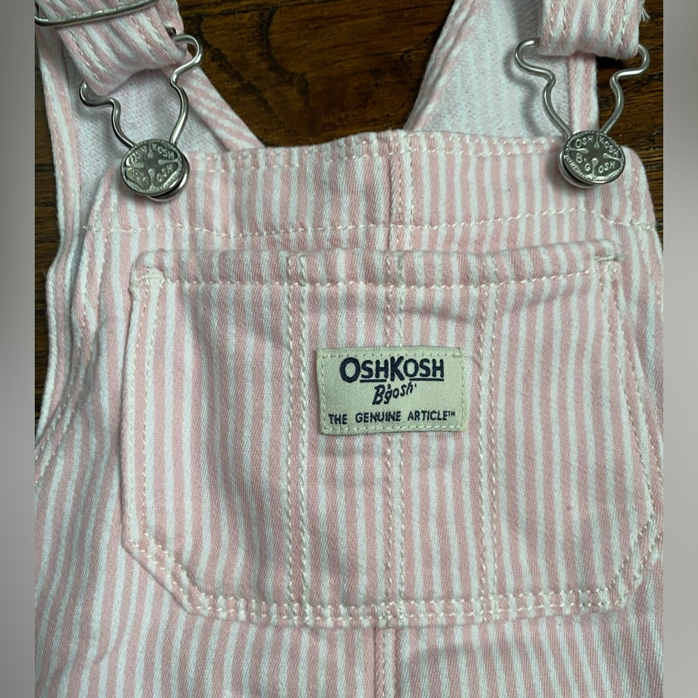 OshKosh B'gosh- toddler girl Overalls 4T pink stripe spring summer pinstripe - Picture 5 of 16